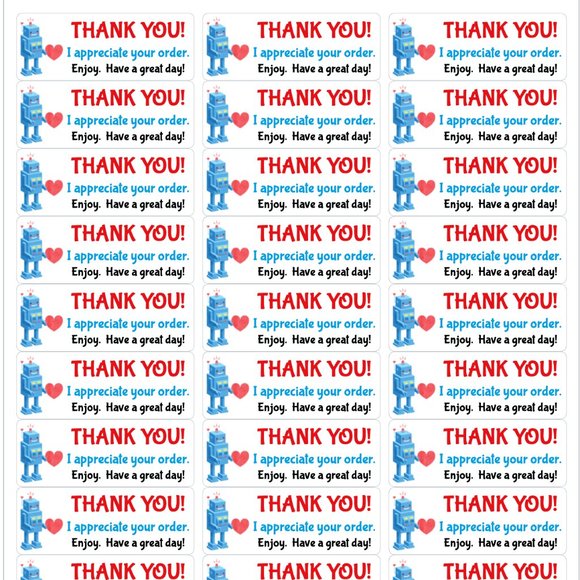 Robot Love Thank You Stickers Labels Valentines - Picture 2 of 3